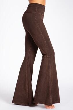 Chatoyant Plus Size Mineral Wash Seam Detail Bell Bottoms Brown 2XL